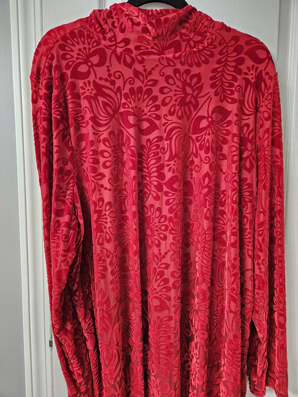 Soft Surroundings Red Floral Burnout Long Sleeve Top
